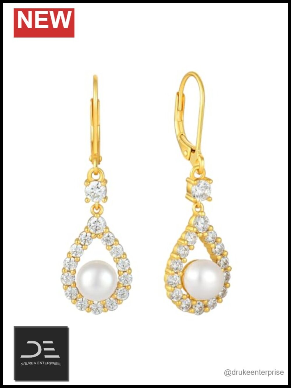 Freshwater Pearl Dangle Earrings 925 Sterling Silver Cubic Zirconia Leverback